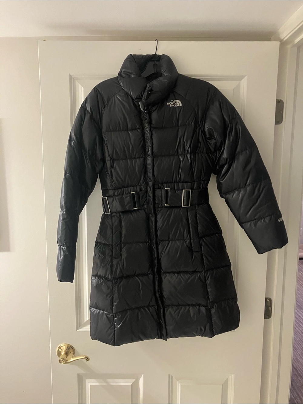 The North Face Black Metropolis Shiny Quilted Belted Puffer Coat Women’s XS